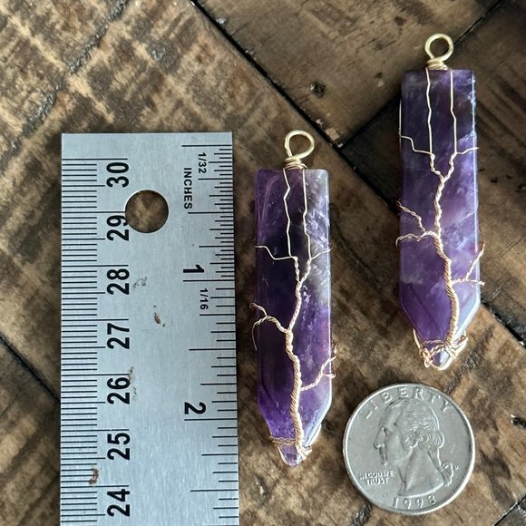 Natural Amethyst Lightning Bolt Pendant - Wire Wrapped - Picture 2 of 8